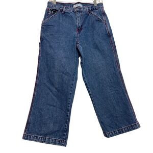 Tommy Hilfiger Y2K Cropped Carpenter Jeans Womens Denim Red Stitching Pockets 8
